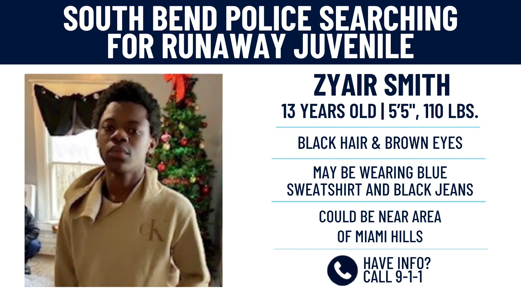 South Bend Police Searching for 13-Year-Old Runaway