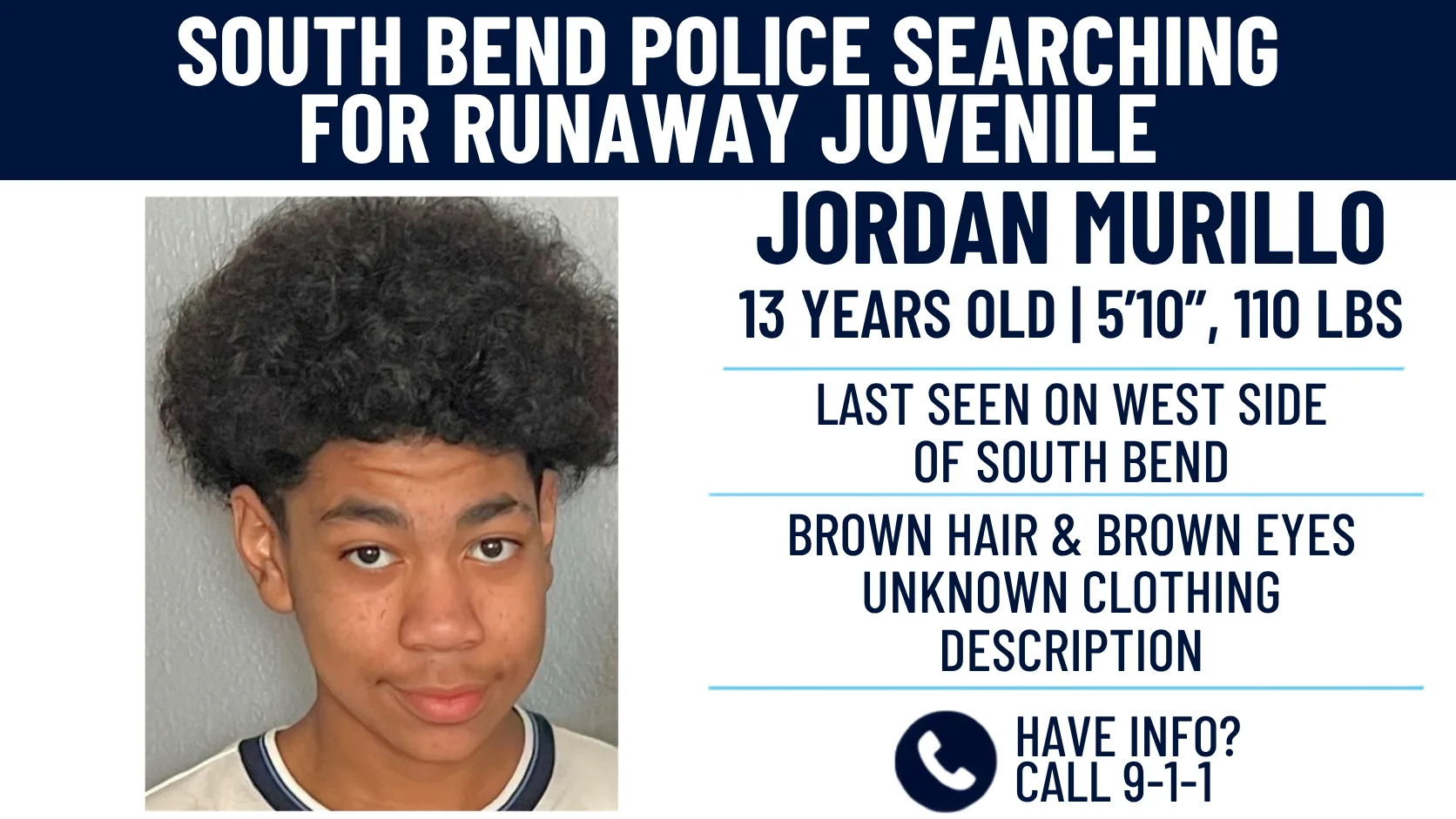 South Bend Police Seek Help Locating 13-Year-Old Runaway Juvenile