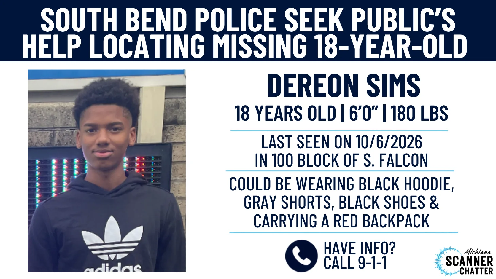 South Bend Police Seek Public’s Help Locating Missing 18-Year-Old Dereon Sims
