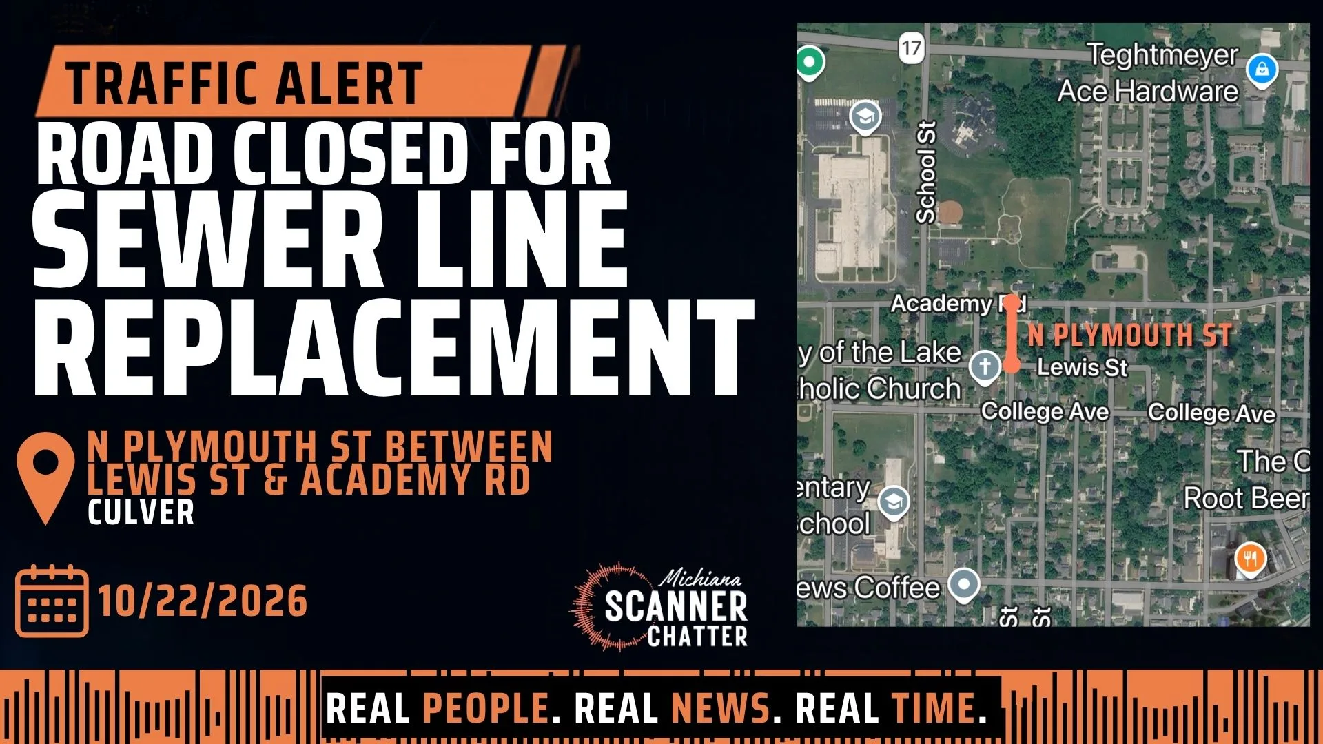 Location map for Road Closed for Sewer Line Replacement