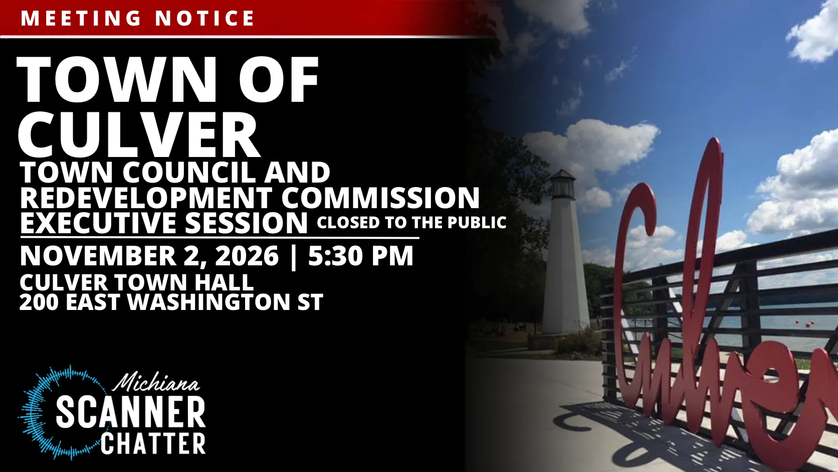 Culver Town Council And Redevelopment Commission To Hold Executive Session
